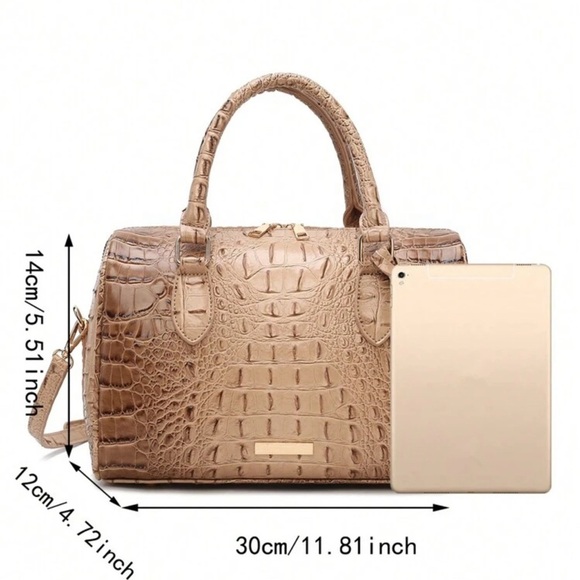 Elegant Tan Crocodile-Embossed Satchel​ - Picture 7 of 7